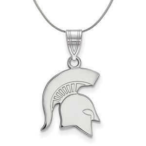 Sterling Silver Michigan State Medium Pendant Necklace - 18 Inch